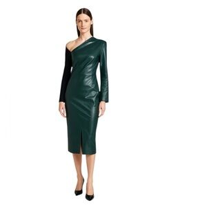 Nanushka - NWT Nami One Sleeve Midi Wrap Dress Pine Green Black Sz Xs